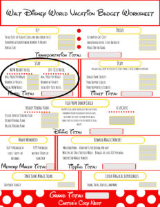 Walt Disney World Vacation Budget Worksheet