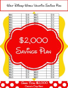 $2,000 Walt Disney World Savings Plan Printable
